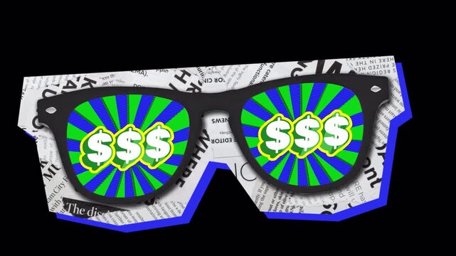 Animated Sunglasses with Dollar Signs and Newspaper Background