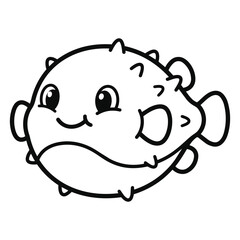 Fototapeta premium Adorable kawaii pufferfish line art vector graphic 
