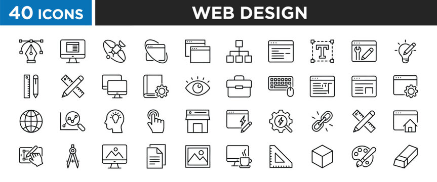 Web design icons set in monochrome style
