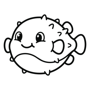 Adorable kawaii pufferfish line art vector graphic 
