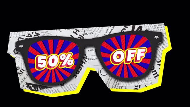 Animated Sunglasses Graphic Displaying Fifty Percent Off Sale Promotion