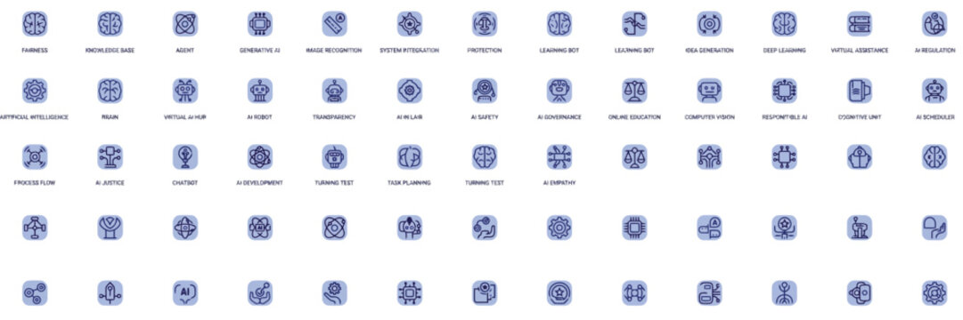 Collection of blue business and technology icons