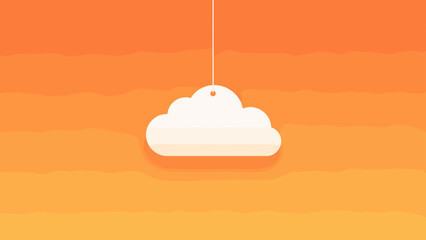 Fototapeta premium Orange gradient scene with small white cloud hanging from thin line, cloud, orange, gradient, hanging, minimal, sky, rope, soft,