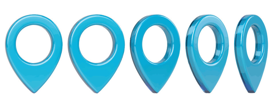 Blue location pin icon set with drop shadow