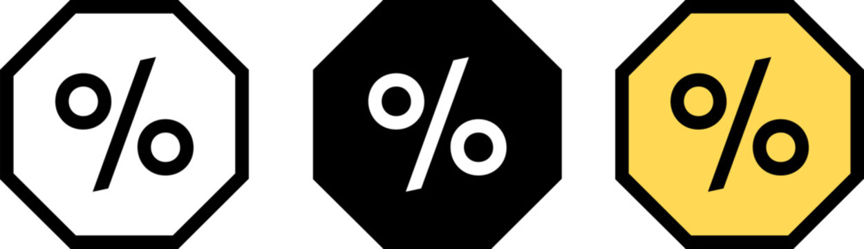 Set of percentage sign icons in octagon shape