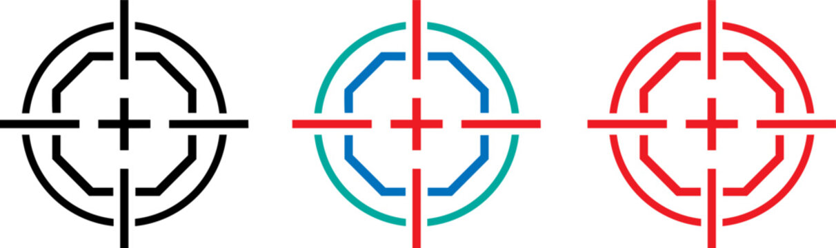 Set of three target icons with crosshair and octagonal shape