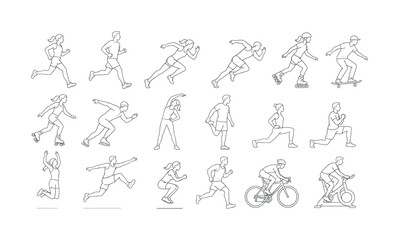 Obraz premium Collection of line art illustrations depicting diverse athletic activities and exercises
