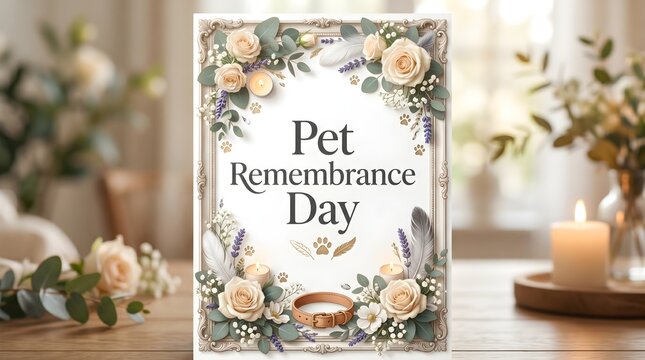 Pet Remembrance Day, memorial card, floral wreath, condolence gift, pet loss