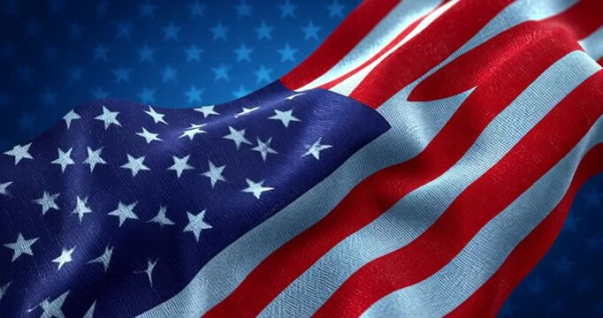 4K Happy 4th of July Independence day with USA flag on blue star pattern background animation