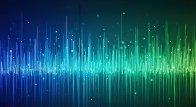 Abstract sound wave visualization with gradient blue and green colors