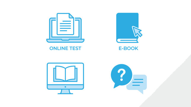 E learning icons with online test and e book Vector