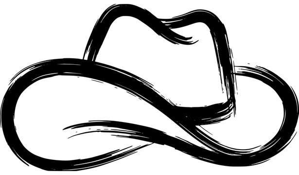 Black Brush Stroke Cowboy Hat Vector Logo with Western Ranch and Country Style Icon