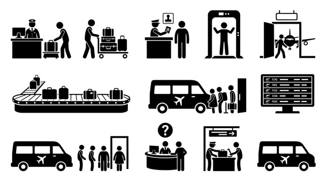 Airport terminal and transportation icon collection.