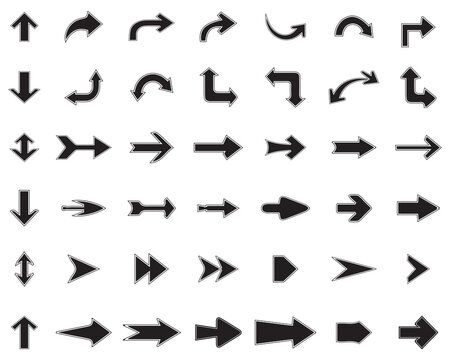 Collection different black arrows, icons illustrations