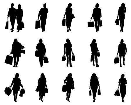 Black silhouettes of people  shopping