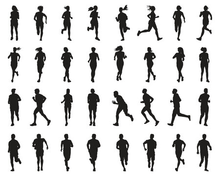 Black silhouettes of runners, recreation and sport