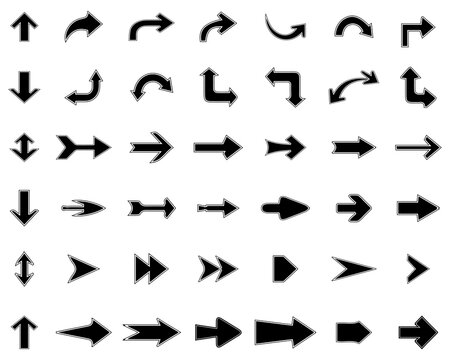 Collection different black arrows, icons illustrations