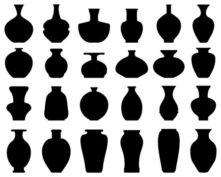 Black silhouettes of vases different shapes and sizes