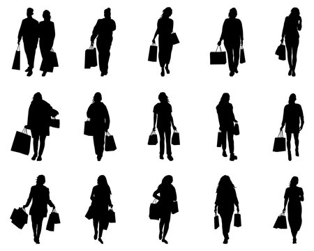 Black silhouettes of people  shopping
