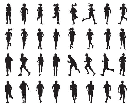 Black silhouettes of runners, recreation and sport