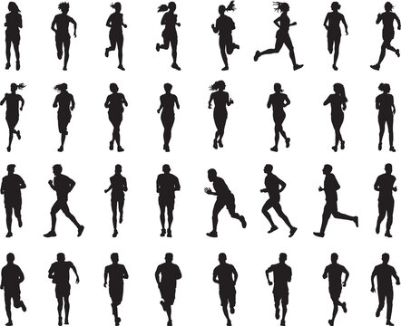 Black silhouettes of runners, recreation and sport