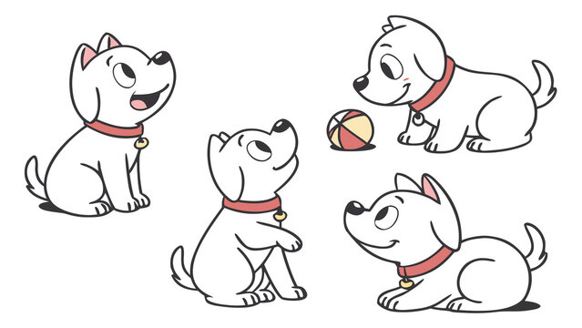 Cute Cartoon Dog and Cat with Happy Puppy Coloring Book Vector Illustration for Children and Pet Animal Art Design