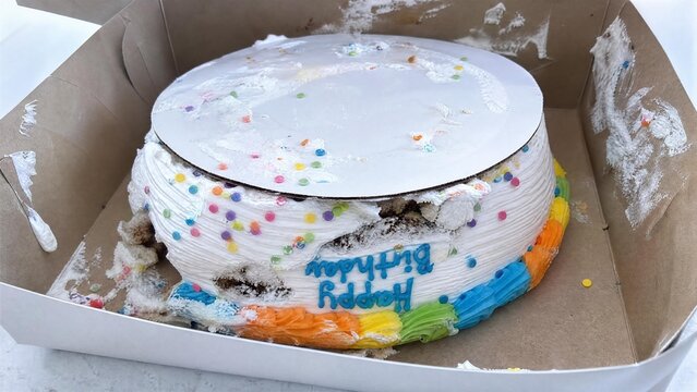 Smashed Birthday Cake Delivery Disaster in Cardboard Box