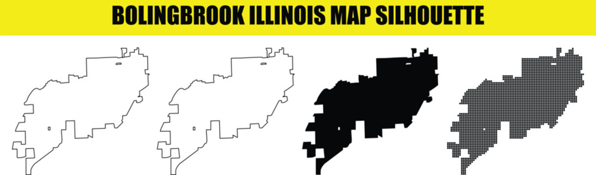 Bolingbrook illinois map silhouette, county outline bolingbrook map, detailed black and white bolingbrook outline.