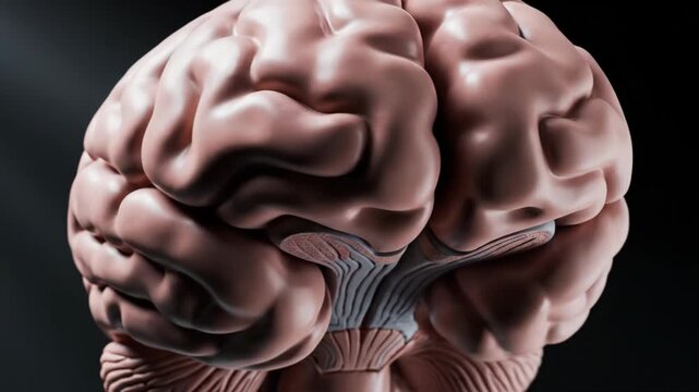 Detailed human brain 3D model illuminated on dark background
