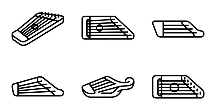 Zither Collection Vector Icons, String Instrument Set, Musical Chordophone Graphics
