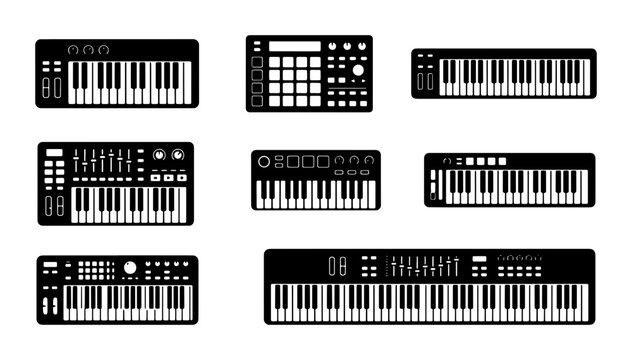 Electronic Music Keyboard Collection, Synthesizer Icons, MIDI Controller Set
