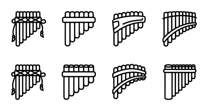 Pan Flute Icons Set, Musical Instrument Vector Graphics, Folk Wind Instruments Collection