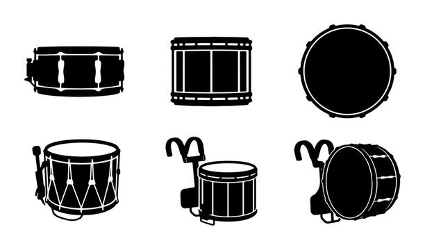 Drum Set Vector Icons: Marching, Snare, Bass Drums