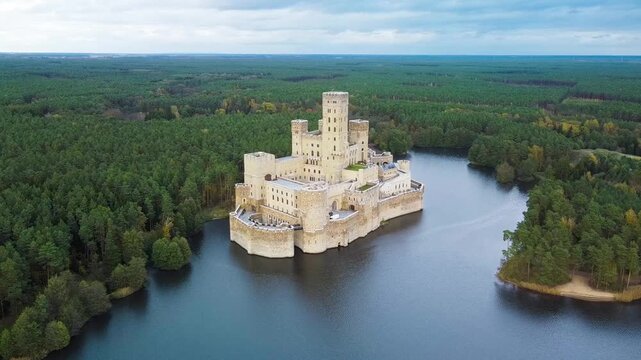 Aerial View of Modern Castle in Stobnica, Poland