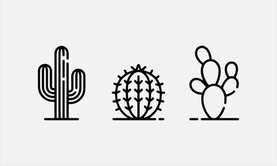 Fototapeta premium Cactus minimalist line art icon set vector illustration