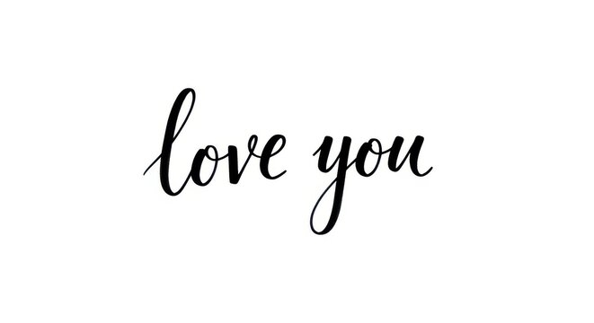 Calligraphy love you phrase black ink on white background