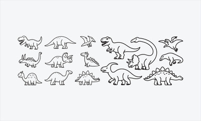 Obraz premium Dinosaurs doodle icon set. Prehistoric Animals Vector illustration collection. 