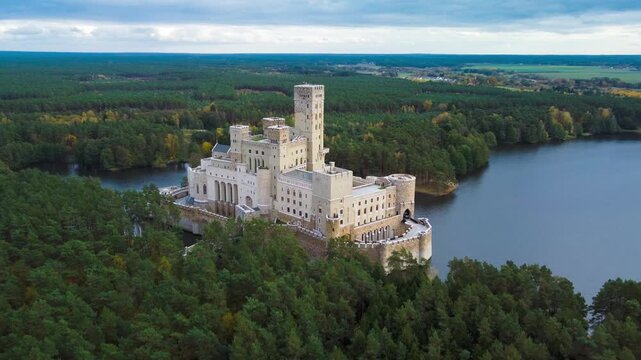 Aerial View of Modern Castle in Stobnica, Poland
