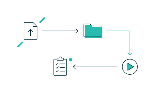 Abstract diagram of learning management system flow with nodes representing content upload, organization, delivery, and tracking