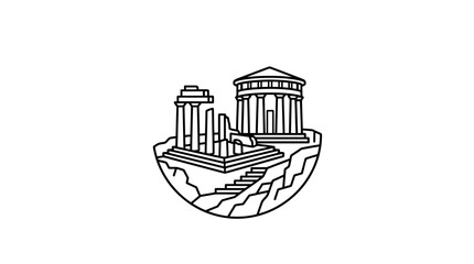 Fototapeta premium A simple black and white line drawing of an ancient temple