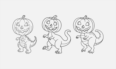 Playful cartoon dinosaur character with a pumpkin head. vector illustration