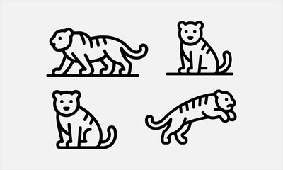 Fototapeta premium tiger outline line art icon set vector illustration