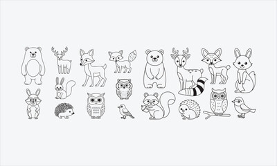 Fototapeta premium Vector set of animals in a linear style. Illustrations for creating line art icon set vector illustration