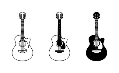 Naklejka premium Acoustic Guitar Icons, Music Instrument Vector Set, Black and White Guitar Graphics