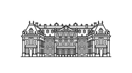 Obraz premium A simple black and white line drawing of a grand historic mansion