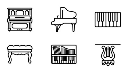 Piano Icons Set, Musical Instruments Collection, Keyboard Graphics © Image World