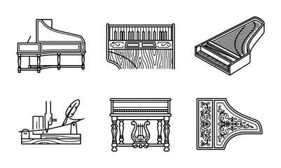 Vintage Keyboard Instruments Vector Icons, Classical Music Icons, Retro Piano Graphics © Image World