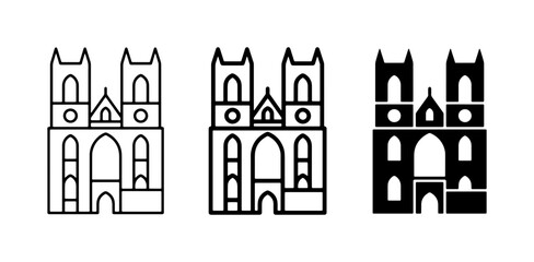Obraz premium Gothic Cathedral Icons, Religious Architecture Vector Set