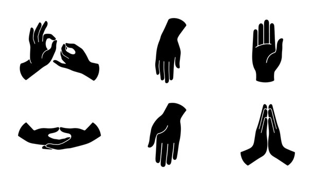 Yoga Hand Gestures, Mudras, Meditation Poses, Spiritual Symbols, Black Icons