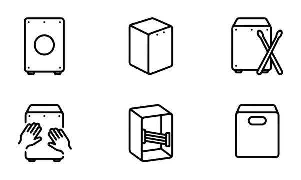 Cajon Drum Icons, Percussion Instrument Line Art, Musical Tools Collection